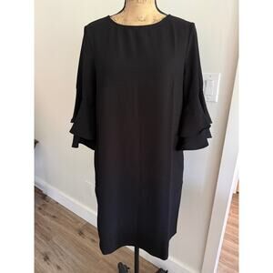 Soft Surroundings Black 3/4 Sleeve Ruffle Crepe Dress Size XS